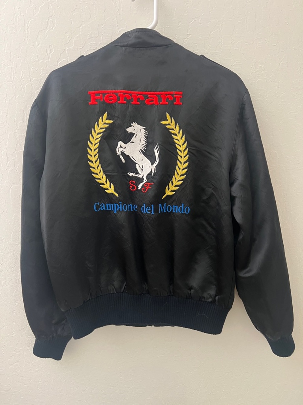 RARE vintage Style Auto Ferrari Black Racing Jacket 80s retro “World Champions”